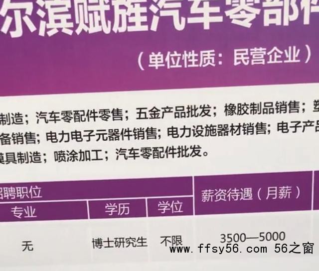 哈尔滨一公司月薪3500元招聘博士